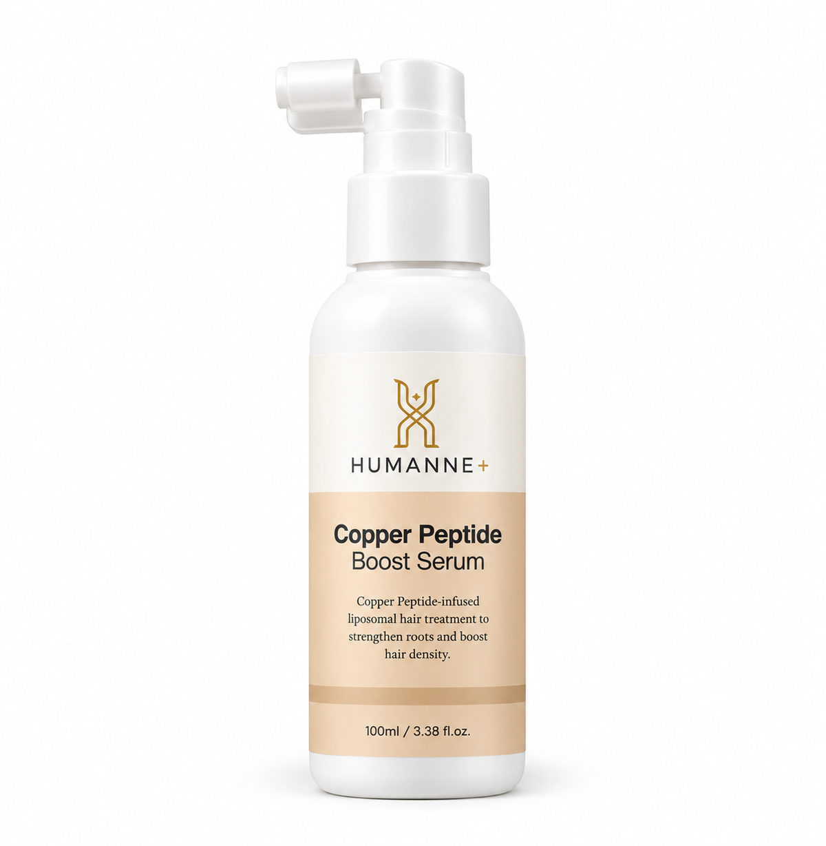 Copper Peptide Boost Serum, white spray pump bottle, front of pack