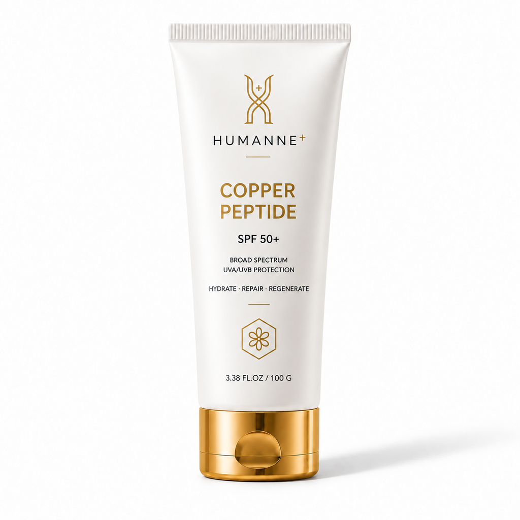 Copper Peptide SPF 50+, tube with carton, front of pack