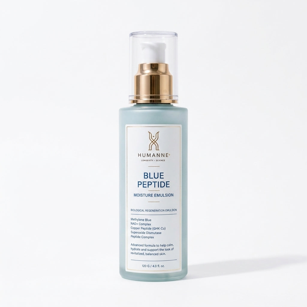 Blue Peptide Moisture Emulsion, pump bottle, front of pack